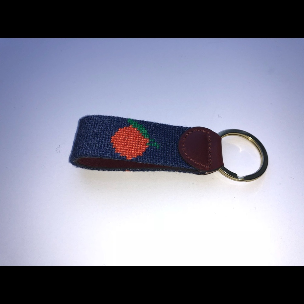 Navy Keychain with an Orange Needlepoint Keychain